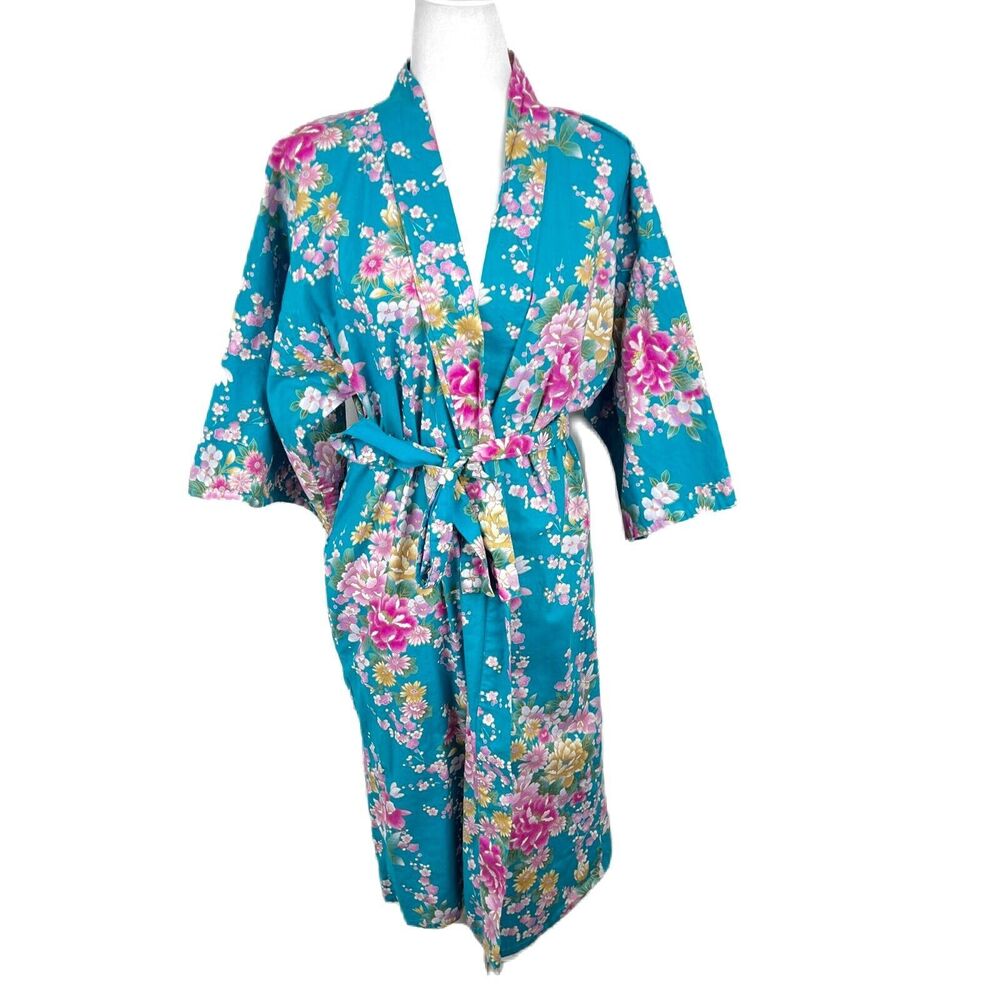 Sakurai Shoji Japan Robe Women One Size Blue Floral Sakura Print Lounge Bedroom